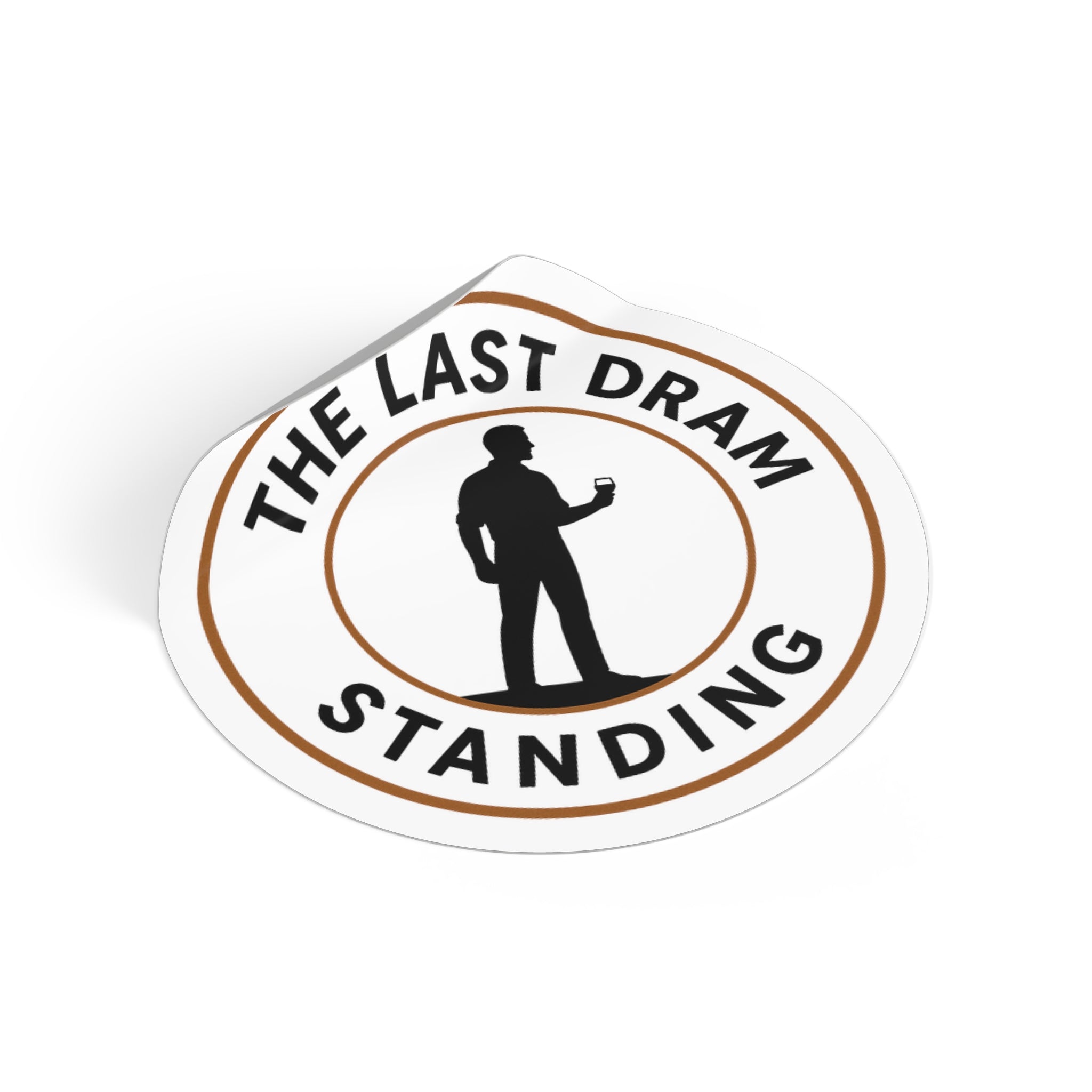 The Last Dram Standing Round Vinyl Sticker — Whisky Silhouette Sticker